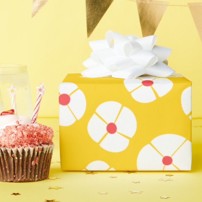 Vita blommor på Guld Presentpapper (Födelsedagsfest)