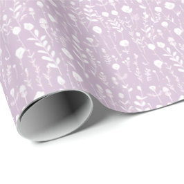 Vita blommor på Lavender Wrapping Papper Presentpapper