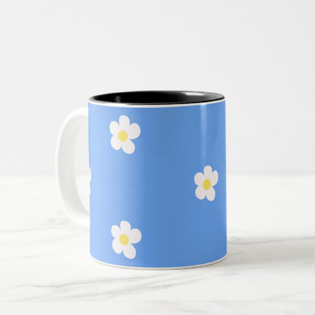 Vita blommor på Lilac Två-Tonad Mugg (Framsida vänster)