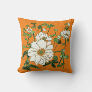 Vita blommor på Orangen Kudde
