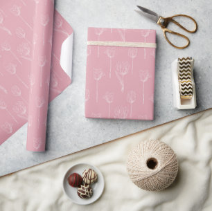 Vita blommor på rosa bröllopspresentpapper presentpapper