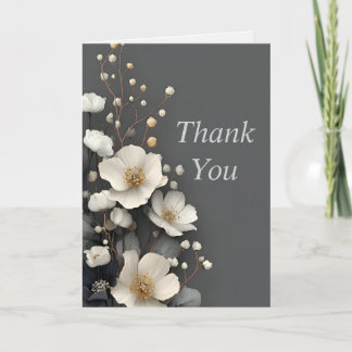 Vita blommor på Slate Grått - tackkort Inbjudan