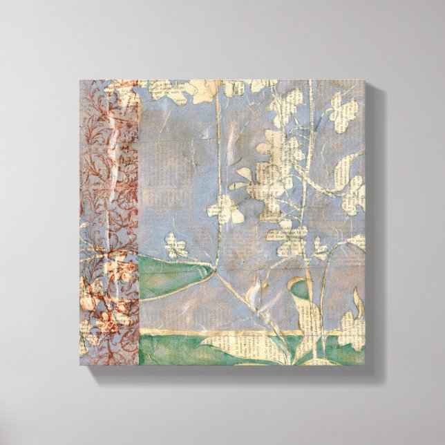 Vita blommor på tidningspapperbakgrund canvastryck (Framsida)