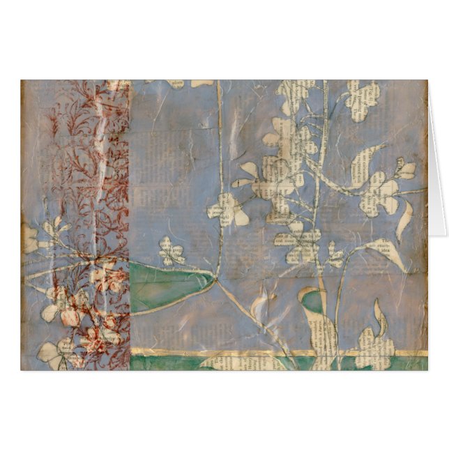 Vita blommor på tidningspapperbakgrund hälsningskort (Framsidan Horizontal)