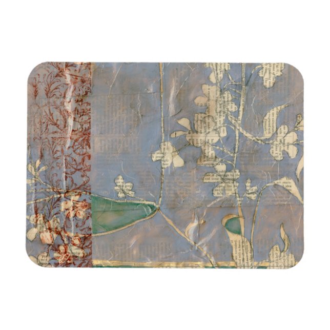 Vita blommor på tidningspapperbakgrund magnet (Horisontell)