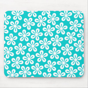 Vita blommor på Turcoise Mousepad Musmatta