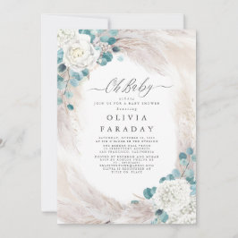 Vita blommor Pampas Grass Baby Shower-inbjudan Inbjudningar