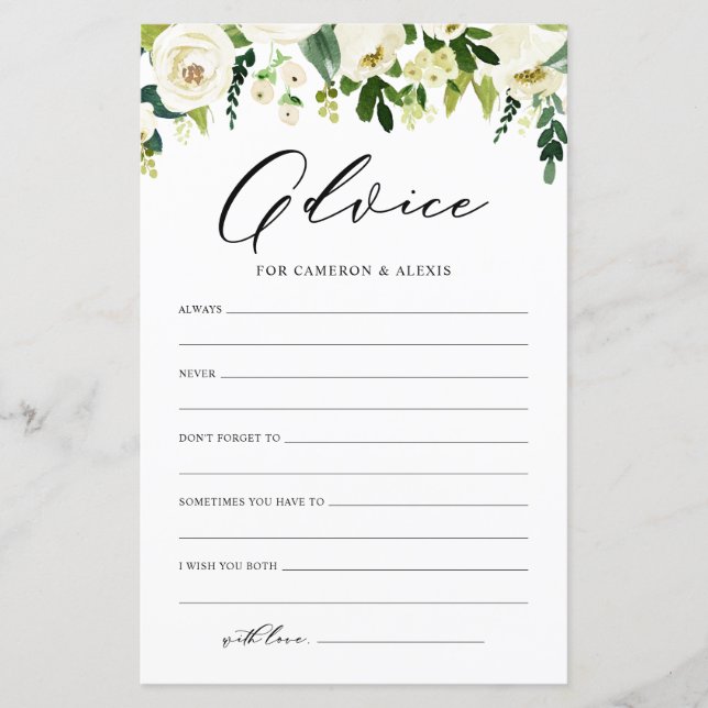 Vita Blommor-råd för Bride- och Groom-kort (Framsida)