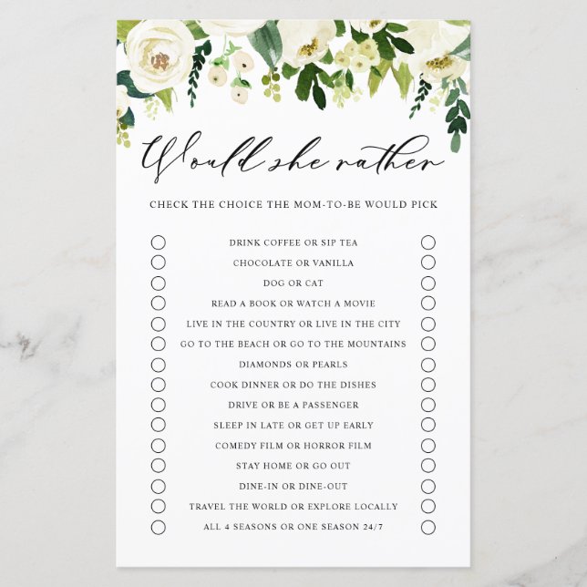 Vita blommor skulle hon hellre se babykläder. (Framsida)