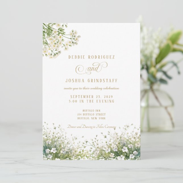 Vita blommor vårbröllopsinbjudan  inbjudningar (Stående Fram)