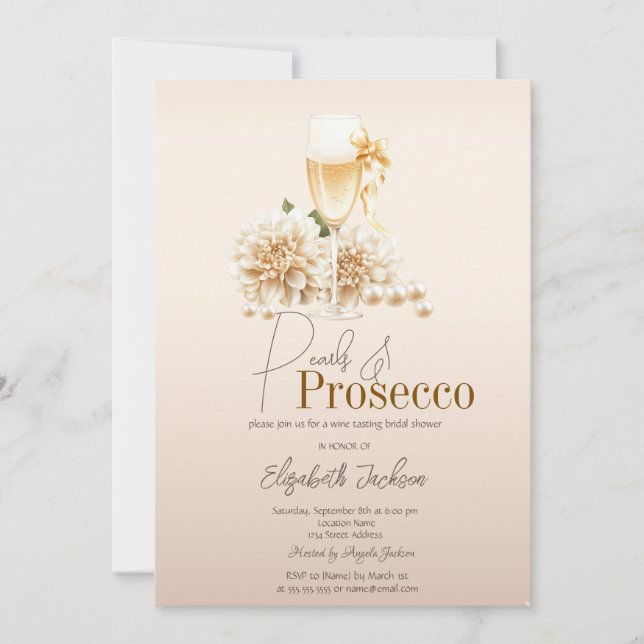 Vita blommor vin pärlor Prosecco bröllopsdusch  Inbjudningar (Framsida)