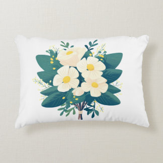 Vita blommor - Vita blommor med Grönt Löv Prydnadskudde