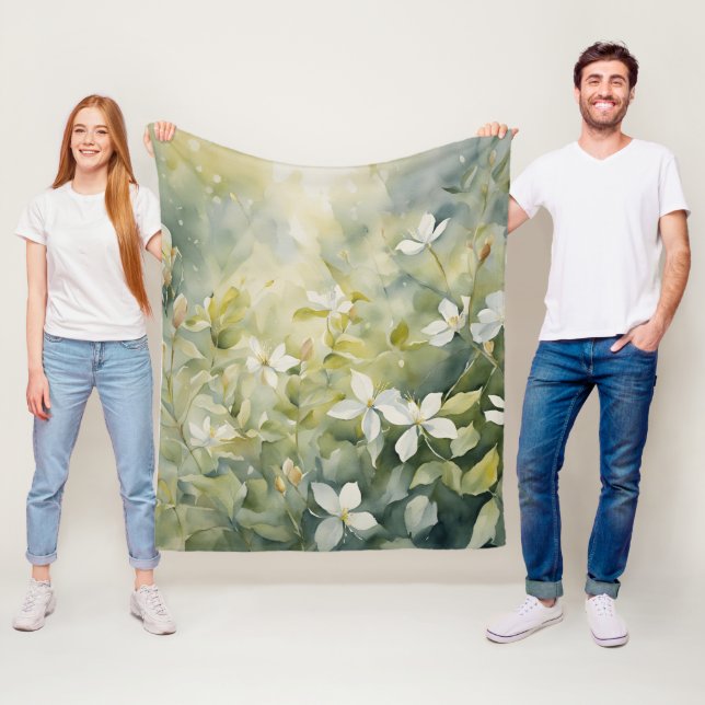 Vita blommotiv fleecefilt (På plats)