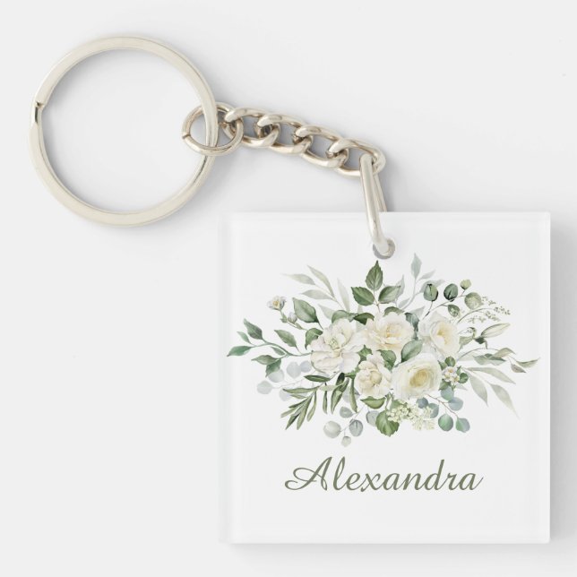 Vita blomster anpassade brudtärna-favorit  (Framsidan)