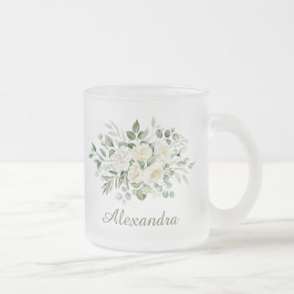 Vita blomster anpassade brudtärna-favorit  frostad glasmugg