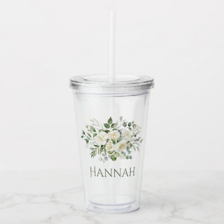 Vita blomster anpassade brudtjänst/flickas födelse take away mugg