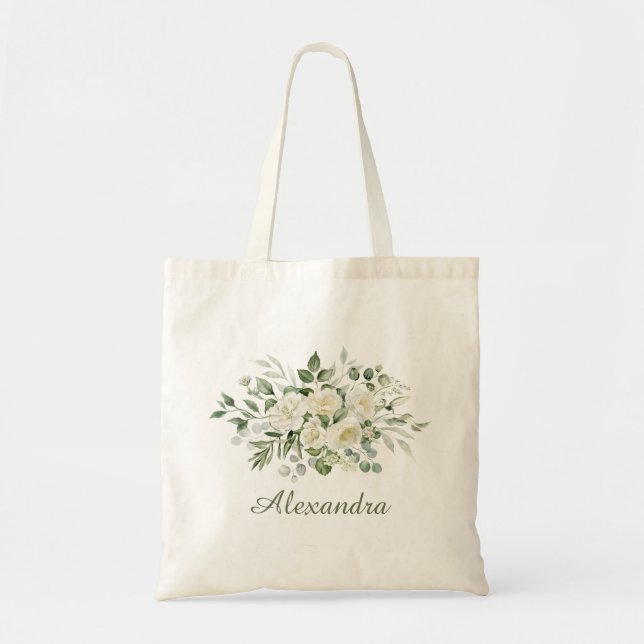 Vita blomster anpassade brudtjänstefavoriter  tygkasse (Framsidan)