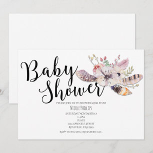 Vita blomster Boho Chic baby shower-inbjudningar Inbjudningar