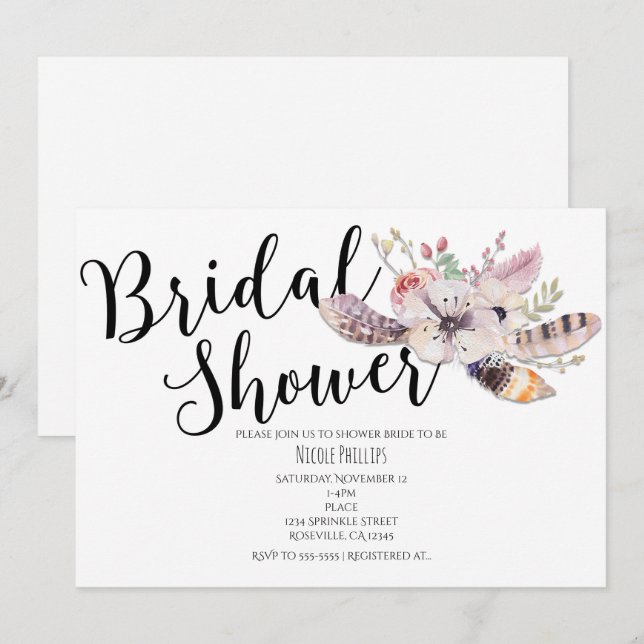 Vita blomster Boho Chic bröllopsfest inbjudningar (Fram/baksida)