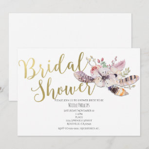 Vita blomster boho guld bröllopsdusch inbjudningar