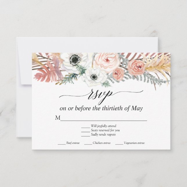 Vita blomster Boho Pampas gräs Tropisk Palm RSVP OSA Kort (Framsida)
