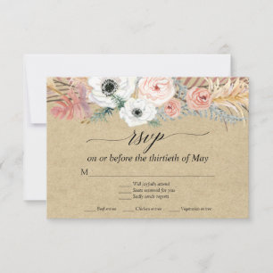 Vita blomster Boho Pampas gräs Tropisk Palm RSVP OSA Kort