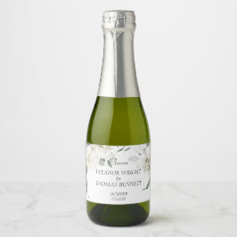 Vita blomster botaniska mini champagneflasketikett