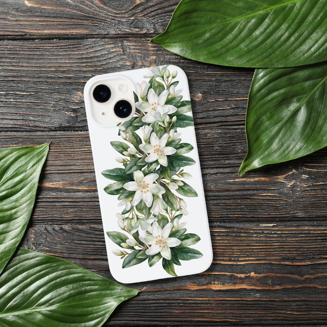 Vita blomster Gröna blad Blommor  (White Floral Flowers Greenery iPhone Case)