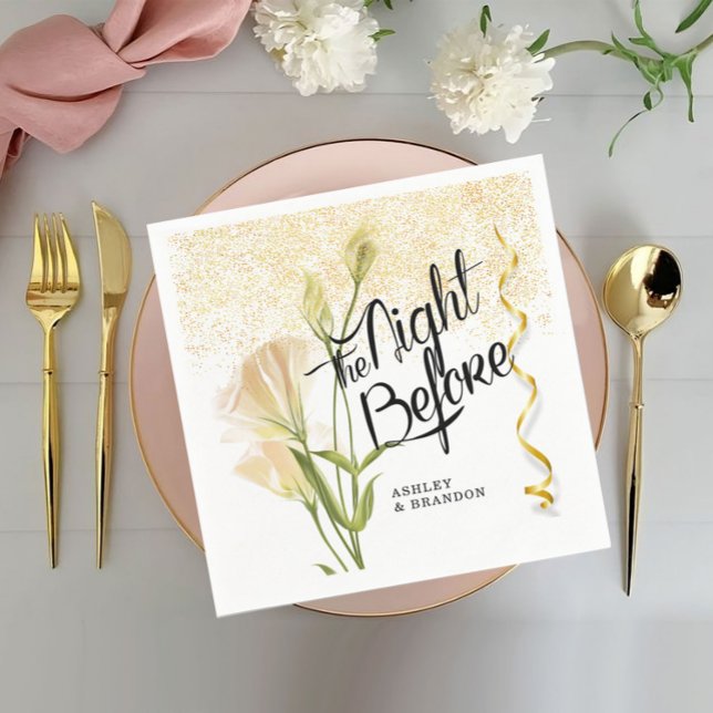 Vita blomster- och guldprovmiddagsservetter pappersservett (Skapare uppladdad)