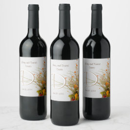 Vita blomsterblommor Bröllop Vin Vinflaska Etikett