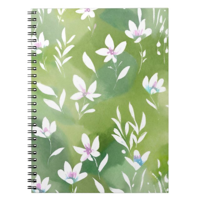 Vita blomsterfält | Elegant vårblomma  Anteckningsbok (Framsidan)