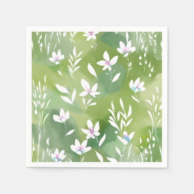 Vita blomsterfält | Elegant vårblomma  Pappersservett (Framsidan)