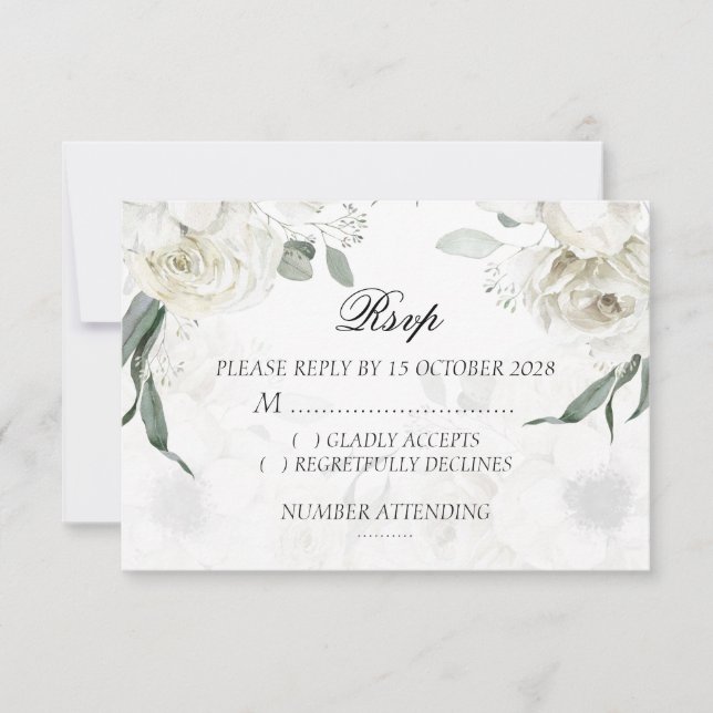 Vita blomstergröna botaniska bröllop RSVP-kort OSA Kort (Framsida)
