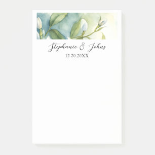 Vita blomstergula gröna blad Elegant rustik bröllo Post-it Block