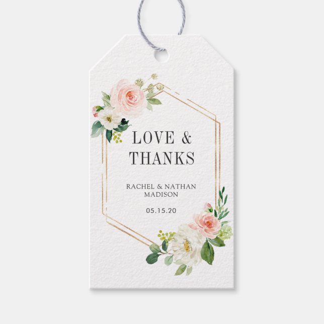  Vita Bloom Guld Ram Bröllop Tack Presentetikett (Framsidan)