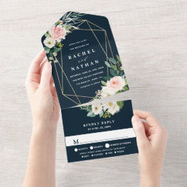 Vita Bloom Navy Blue Guld Geometric Bröllop