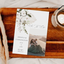 Vita Boho-Blommigten Spara datumfoto