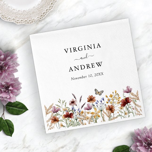 Vita Boho Bröllopsservetter Pappersservett (White Boho Wildflower Wedding Napkins by Painted Paperie
)