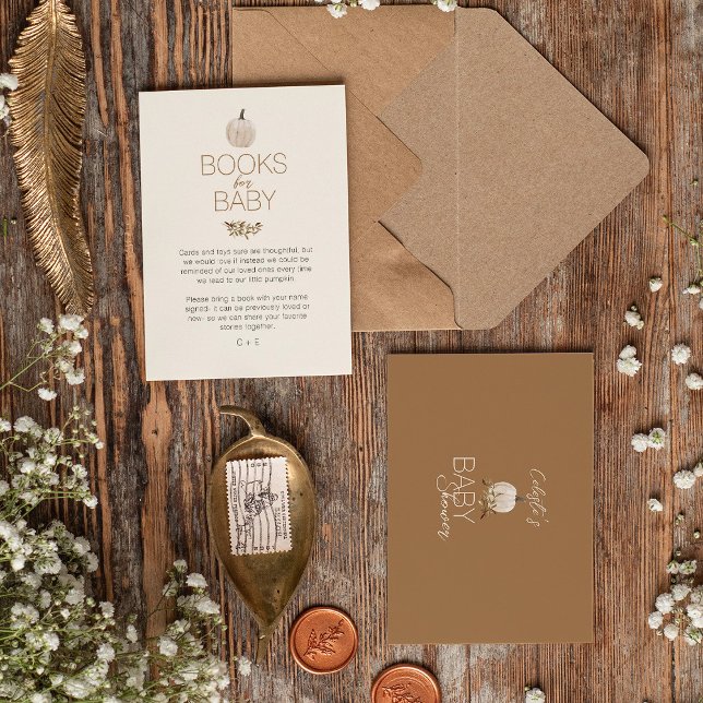 Vita Boho Pumpa Baby Shower Böcker för Bebis Tilläggskort (Skapare uppladdad)