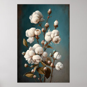 Vita bomullblommor konsttryck poster