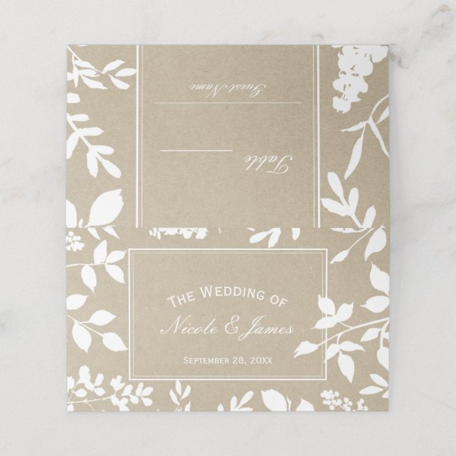 Vita botaniska Löv Simple Rustic Bröllop Bord Placeringskort (Utvändigt utvikt)