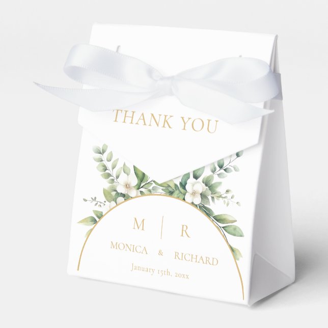 Vita botaniska monogram bröllopspresentförpackning presentaskar (Framsidan Sidan)