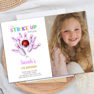 Vita Bowling Birthday-inbjudningar med foto Inbjudningar