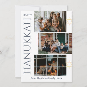 Vita Brev Lycklig Hanukkah-familjen Tre foto Julkort