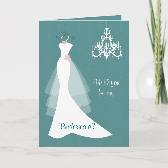 Vita bröllop-grynglare på teal Bridesmaid Inbjudan (Framsida)