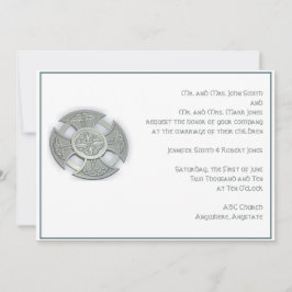 Vita bröllopsinbjudan för det keltiska Kor Silver Inbjudningar