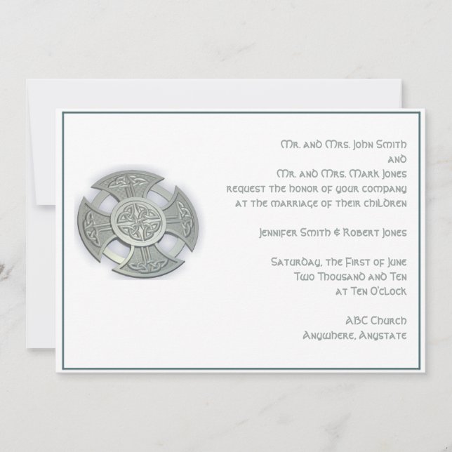Vita bröllopsinbjudan för det keltiska Kor Silver Inbjudningar (Framsida)