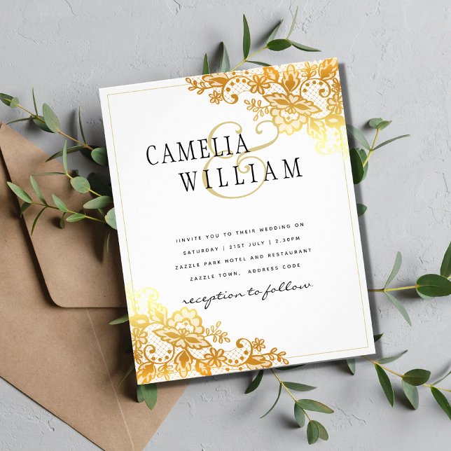 Vita bröllopsinbjudan från Guld Snöre Classic Eleg (Skapare uppladdad)