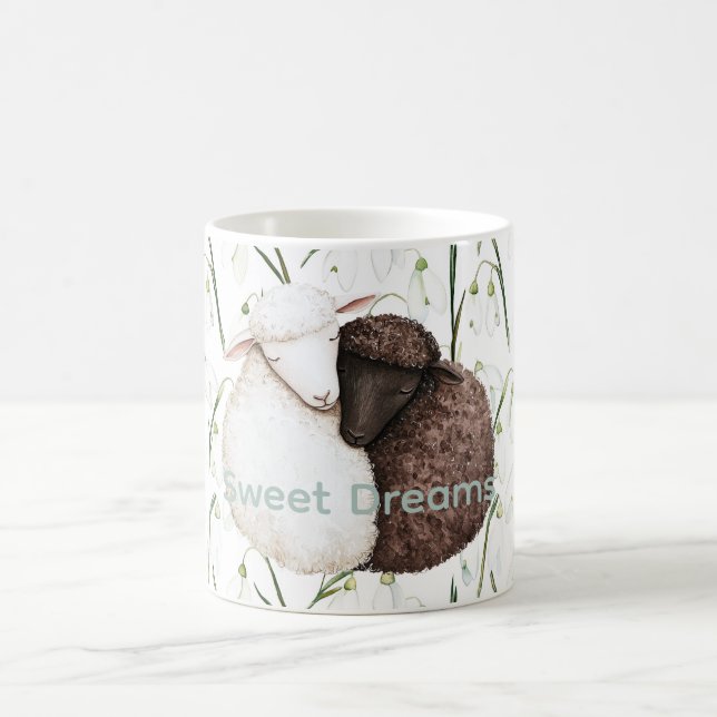 Vita Bruna Får Blommor  Kaffemugg (Center)
