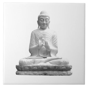 Vita buddha-staty kakelplatta